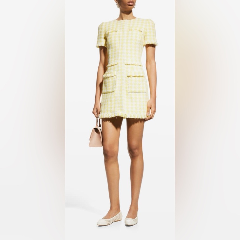 Oscar de la Renta Yellow Fringe Gigham Mini Dress - Picture 4 of 7